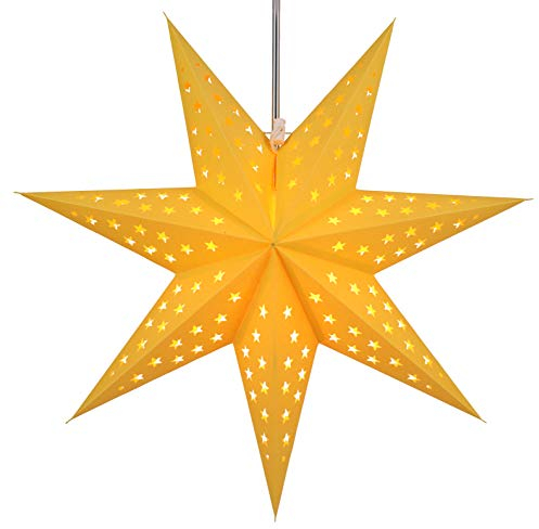 GURU SHOP Faltbarer Advents Leucht Papierstern, Weihnachtsstern 60 cm - Austrinus Gelb, Papiersterne 60 cm