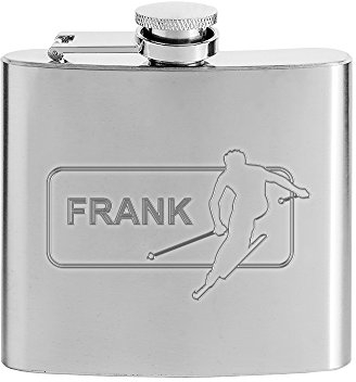 AMAVEL Flasque pour Alcool en INOX avec Gravure Sportive Personnalisée avec 1 Prénom, Idée Cadeau pour Skieur, Volume 150 ML
