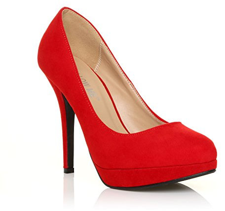Womens High Heel Platform Party Work Smart Office Courts Shoes Ladies Round Toe Prom Wedding Bridal Occasion Heeled Classic Court Stiletto Heels Pumps Shoes Red Suede