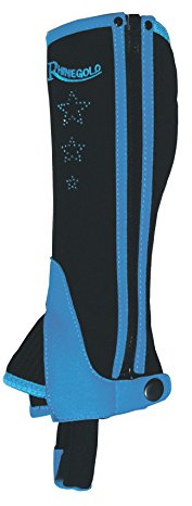 Rhinegold CHILDREN’S HALF CHAPS – Synthetic Horse Riding Gaiters with Elasticated Fit, Durable Zip & Sparkly Star Design – Pony & Equestrian Wear – Pink or Blue – Sizes M, L, XL
