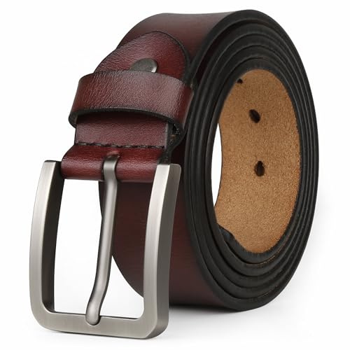 JingHao Mens Leather Belt,Plus Size Belts for Men,Pin Buckle Belt Great for Jeans, Casual,Formal,Work Wear 28-64 Black Brown (L 34-36 Length 115cm, Chocolate)