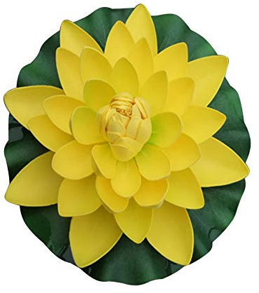 Flikool 18cm Flores de Loto Artificiales con Hoja Falso Flotante Lirio de Agua EVA Espuma Nenúfar Plantas Artificiales para Jardín Acuarios Tanque de Peces Estanque Decoración 8pcs - Amarillo