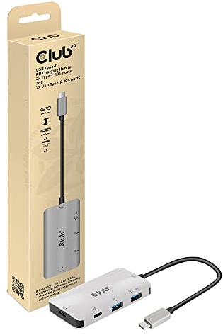 CLUB 3D USB GEN2 TYPE-C PD HUB DE CARGA A 2X PUERTOS TYPE-C 10G Y 2X PUERTOS USB TYPE-A 10G