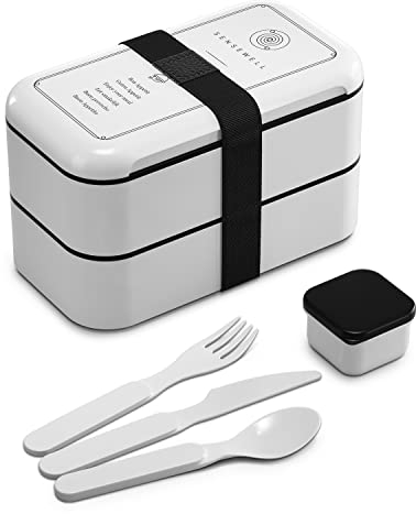 SENSEWELL Lunchbox mit Fächern - Brotdose für Erwachsene & Kinder - Bento Box mikrowellengeeignet & spülmaschinenfest (weiß)