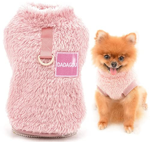 SMALLLEE_LUCKY_STORE Pull en Polaire Sherpa pour Animal Domestique Col roulé Pull avec Anneau en D pour Petits Chiens Chats, Chiots Yorkshire Chihuahua vêtements Chauds, Rose, M