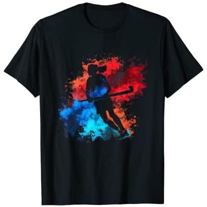 Feldhockey Hockeyspieler Flammen Retro Hockey T-Shirt