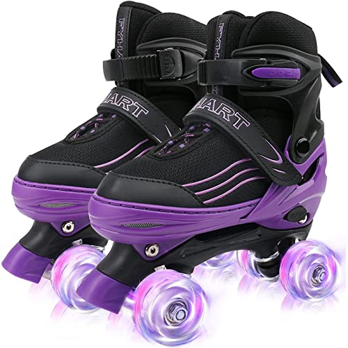 Patines para niñas, Patines para niños, Patines Infantiles con iluminación en Todas Las Ruedas, Aptos para Interior y Exterior, Mediana (Black Purple, S (28-32 EU))