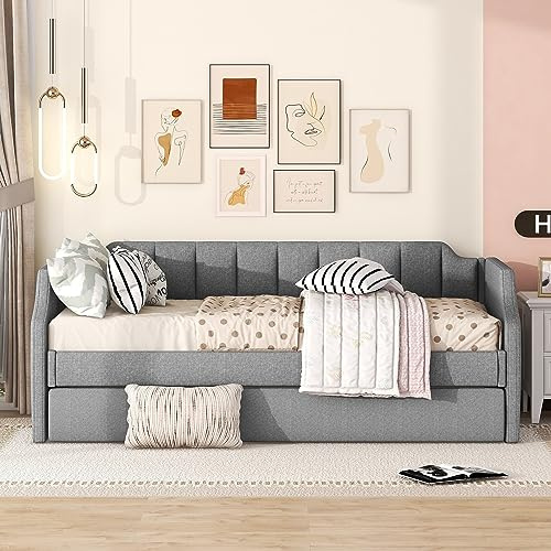 Moimhear Divano letto con letto singolo estraibile, imbottito, da 90 x 200 cm (190), grigio