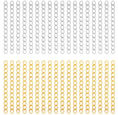 200 Stück Kettenverlängerung 50mm Verlängerung Kette Halskette Fußkettchen Armband Verlängerungskette Gold Silber Edelstahl Kette Verlängerungs für Schlüsselanhänger Schmuckherstellung DIY