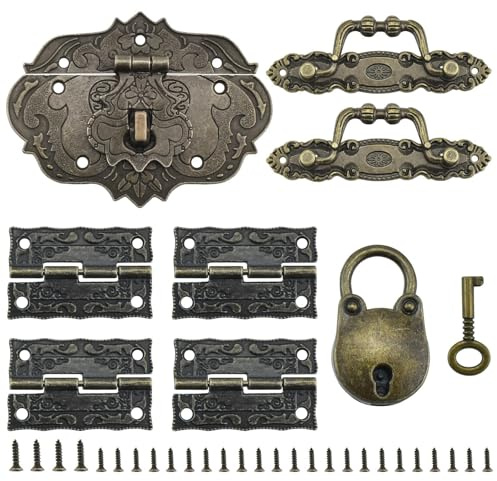 1 Set Jewelry Box Hinges Hasp Catch Handles Lock, Retro Engraved Decorative