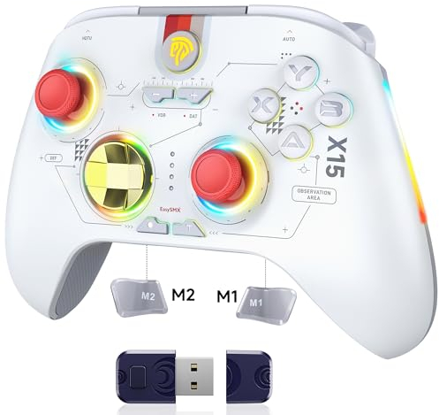 EasySMX PC Controller X15 Enhanced Wireless Bluetooth Controller with Hall Joysticks/Hall Triggers/RGB Lighting - No Stick Drift, No Dead Zone - Work for Windows PC, Android, Steam and Switch