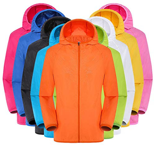Regenjacke Herren Wasserdicht Sonnenschutz Packbare Ultraleichte Windjacke Fahrrad Regenmantel mit Kapuze Einfarbig Outdoorjacke Atmungsaktiv Dünne Ölzeug Sommerjacke regenponcho für Herren Weiß 4XL