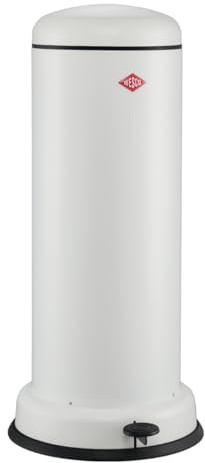 Wesco Big Baseboy avfallssamlare i vit matt, pulverlackerad stålplåt, 30 liter volym, inbyggd dämpare, metallfotsteg med gummifotyta