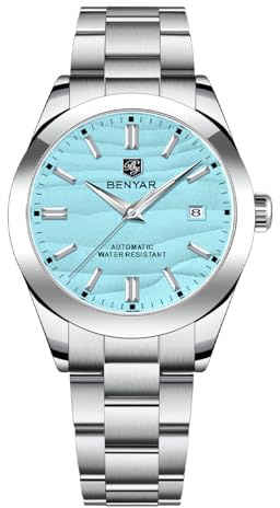 BENYAR Men's Automatic Watch 40MM Dial 50M Water Resistant Luminous Pointer with Date Display Classic Stainless Steel Watch for Men(Blue)