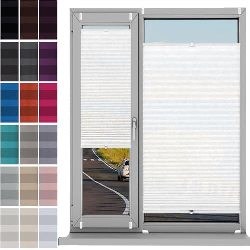 Plissee Ohne Bohren Klemmfix 46 x 80 cm, Blickdicht Sichtschutz Sonnenschutz, Faltrollo Jalousie Rollo Plise Plisee, Jalousie Easyfix Faltrollo, für Fenster & Tür, Weiß