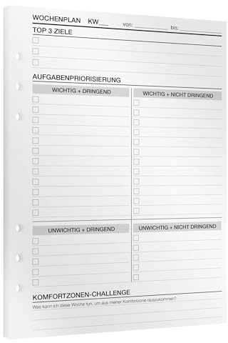 KOMPASS Veckoplanerare, 30 DIN A5-inlägg för ringpärmplanerare, veckoplanerare, veckoplanerare, att-göra-lista och framgångs journal reflektion, Bullet Journal, påfyllningsbar anteckningsbok