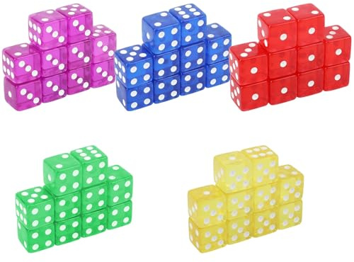 50 st 16mm Speltärningar, D6 Sexsidiga Tärningar Färgade Tärningar Genomskinliga Akryl för Yahtzee Tenzi Farkle Bunco DND MTG RPG Bordsspel Eller Undervisning i Matematik
