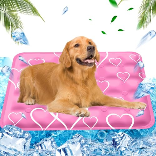 AHYDFSR Kylmatta för hund och katt, uppfriskande hundkudde, vatteninjektion, självkylande kudde, för varma sommardagar, 60 x 90 cm, XL, rosa hjärta