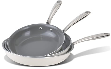Cookersway Ceramic Nonstick Frying Pan Set - 3-Piece Skillet Set (8, 9.5, 11), PFOA & PFAS Free, Stay Cool Handle, Dishwasher Safe, Induction Compatible Cookware for Omelet, SautĂŠ, Fry