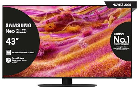 Samsung Smart TV 43'' QE43QN94FATXZT Neo QLED 4K Mini LED, NQ4 AI Gen3 Processor, 4K AI Upscaling Pro, Glare Free, Motion Xcelerator 165Hz, Dolby Atmos & OTS+, NeoSlim Design, 2025