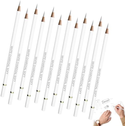 Orenvex 12 Pack White Charcoal Pencils for Sketching and Drawing – Highlighting Pencils for Artists, Perfect for Dark Surfaces