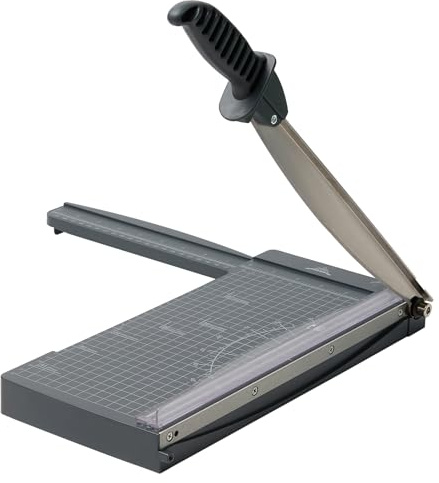 JIELISI Taglierina manuale a ghigliottina per fogli formato A4, con protezione di sicurezza, blocco lama e righello laterale (grigio scuro)