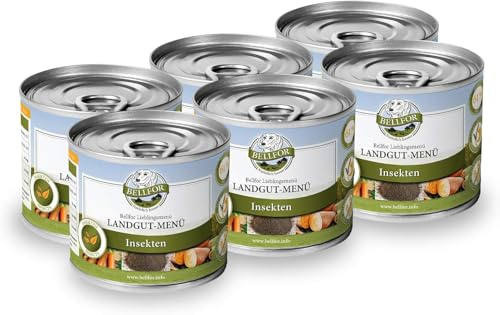 Bellfor Landgut-Menu - Cibo ipoallergenico per cani bagnato con insetti, 6 x 200 g, basato sulla larva di mosca del soldato nero, ideale per cani con problemi renali, senza cereali