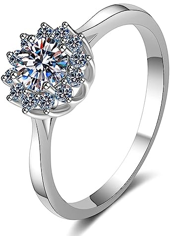 Bishilin Matchande ring, vigselring set med 4 spetsar i sterling silver vit ädelsten för julmode