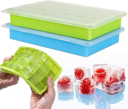 2 moldes de hielo de silicona con tapa, sin BPA, apilables y a prueba de fugas, juego de cubos de hielo para whisky, cócteles y bebidas frías