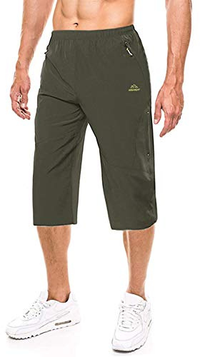 EKLENTSON Pantalones Cortos de Pesca Hombre con Bolsillos Pantalones Cortos 3/4 de Secado Rápido Verde Militar 3XL