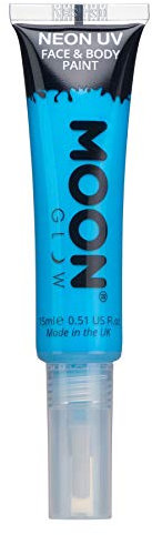 Moon Glow Pintura facial y corporal UV neón con aplicador de brocha Azul intenso 15 ml (Paquete de 1)