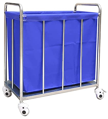 SGSG Wäschesortierwagen Krankenhaus Hotel Groß mit Taschen & Rädern - Edelstahl Kinderzimmerkorb/Wäschebehälter/Aufbewahrungskorb für schmutzige Kleidung