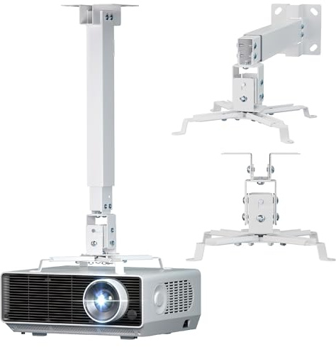 WALI Projector Mount Ceiling/Wall - Universal 3-in-1 Bracket with Extension Pole, Height Adjustable Holder for LCD/DLP Projectors, Supports up to 44lbs (PM-003-W), White