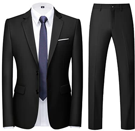 KUDORO Costume Homme 2 pièces Slim Fit Smoking Simple Poitrine à Deux Boutons, Men Suits 2 Piece Noir pour Mariage Business Fête Confort Elégant Blazer Veste et Pantalon（Noir,M