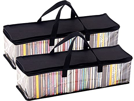 BBX-G Bolsa de almacenamiento portátil resistente para CD, resistente a la humedad, con cremallera y asas de transporte, fácil de transportar, total de 48 CD, Clear, 2 unidades, Compacto