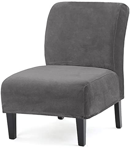 UCCONO Armless Accent Chair Slipcovers, Thick Velvet Slipper Accent Chair Covers Hotel Oversized Big Chairs, Removable Furniture Protector with Elastic Bottom, Machine Washable (Grey)