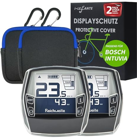 i-LEFANTE für Bosch Intuvia Display Schutzhülle mit Neoprentasche | E-Bike Displayschutz | Transparent und wasserdicht | Stoß- und Kratzschutz (2er Set)