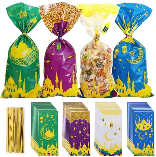 Ramadan Tüten, 100 Stück Ramadan Tüten zum Befüllen, Eid Mubarak Tüten, Ramadan Geschenkbeutel, Ramazan Dekoration, Eid Mubarak Dekoration, Ramadan Mubarak Süßigkeit Tüten für Eid Festival Party Deko
