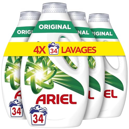 Ariel Lessive Liquide, 4 x 34 Lavages, Original, Impeccable Même En Cycle Court Et À Froid, Fabriqué En France