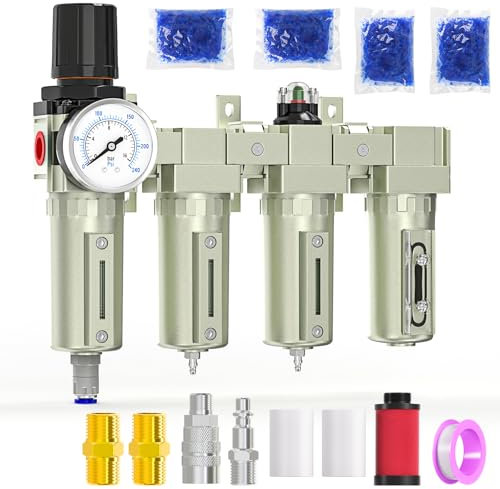 MEANLIN 3/4 NPT Heavy Duty Industrial Grade 4 Stage Air Drying System,Auto Drain,Coalescing Filter,Double Particulate Filter,Desiccant Dryer and Air Regulator For Plasma Cutter and Paint Spray