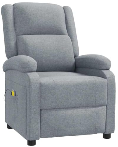 vidaXL Massagesessel, Sessel Verstellbare Rückenlehne Fußteil, Fernsehsessel Relaxsessel mit Liegefunktion, Liegesessel Polstersessel Ruhesessel, Hellgrau Stoff