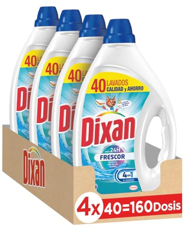 Dixan Gel Frescor 40D, Líquido para Lavadora (40 lavados, pack de 4), detergente líquido para lavar la ropa