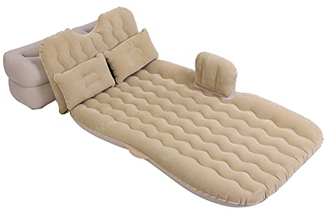 lyrlody Aufblasbare Matratze mit Aufblasbaren Kissen für Camping, Reisen und den Rücksitz Im Auto, Weich und Langlebig (Beige)
