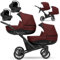 KUNERT BOOSTER 3in1 2in1 Kinderwagen Komplettset Zwillingskinderwagen Babywagen Kombikinderwagen Komplettset Geschwisterwagen Kinder Wagen set Zwillingsbuggy Doppelkinderwagen (Weinrot, 3 in 1 Cosmo)