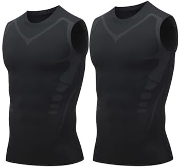 2PC Gilets Hommes T-Shirt Ventre contrôle T-Shirt Compression Maillot de Corps Shapewear Body sous-vêtements Amincissants Haut