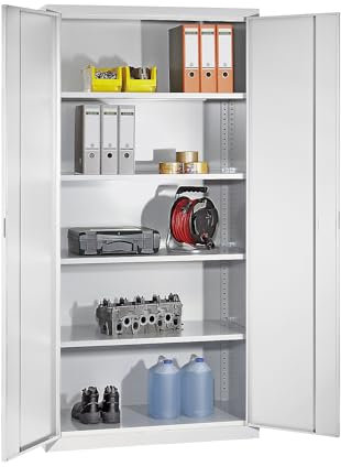 EUROKRAFT | Armoire à Portes battantes | 4 tablettes | Largeur 1000 mm | Gris Clair