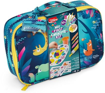Maped Creativ - Valisette avec + de 50 pièces Jungle Fever - Activités Créatives & Colorées - Crayons, Feutres et Craies Jumbo + Peintures au Doigt, Pâtes à Modeler, Stickers, Accessoires - 2 à 5 Ans