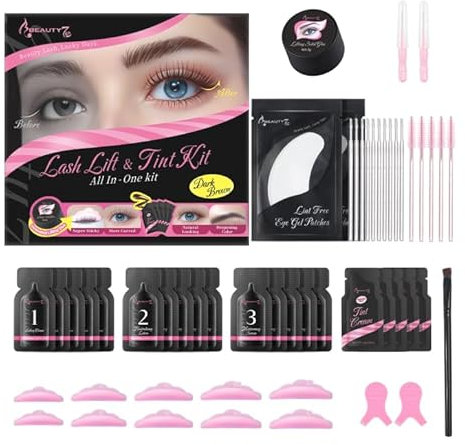 Beauty7 Rehaussement et Teinture des Cils, Soucils 4 en 1 Couleur Brun Foncé, Lash Lift and Tint Eyelash, Eyebrow Semi-permanent pour Cils et Sourcils