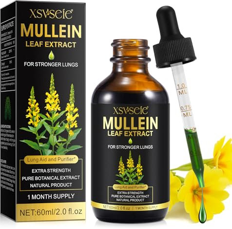 Mullein Leaf Extract, Königskerzenblatt Tropfen, Mullein Drops For Lungs, Natürliches Königskerze-Extrakt, Unterstützt die Lungenreinigung und Atemfunktion für gesundes Atmen (1)