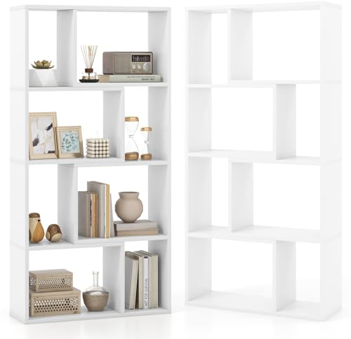 HOMASIS Libreria da Parete a 4 Ripiani, Libreria Scaffale con Piedini Antiscivolo e Dispositivo Antiribaltamento, Stile Scandinavo, Mobile Portaoggetti per Soggiorno, 60 x 20 x 120 cm (Bianco)